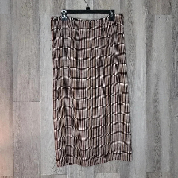 🛍Zara Woman Brown Plaid Tie Front Back Zip Pencil Skirt Womens Size Medium‎ - Picture 2 of 10